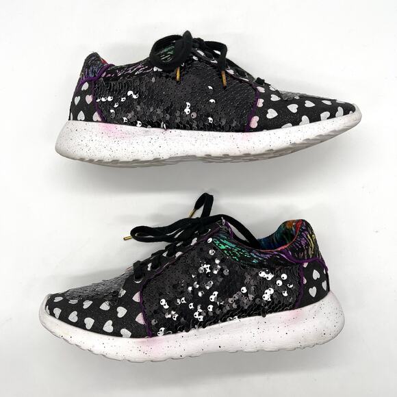 IRREGULAR CHOICE Run The World Sneakers Womens 40 Black Multi Sequined Glitter - Picture 4 of 11